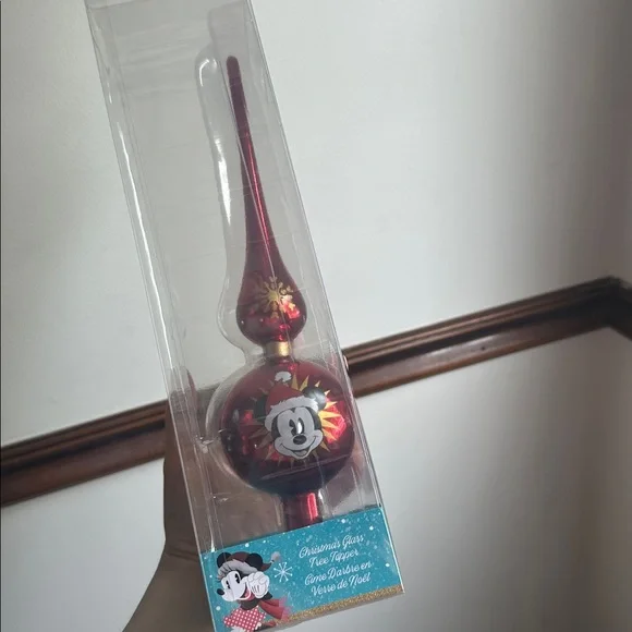 12” Red Mickey Mouse Holiday Christmas Tree Topper Glass Kurt Adler - Picture 3 of 3